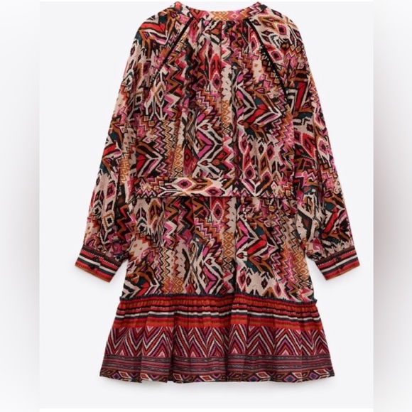 ZARA TRIBAL PRINT SLEEVED MINI DRESS SIZE SMALL - Picture 5 of 16